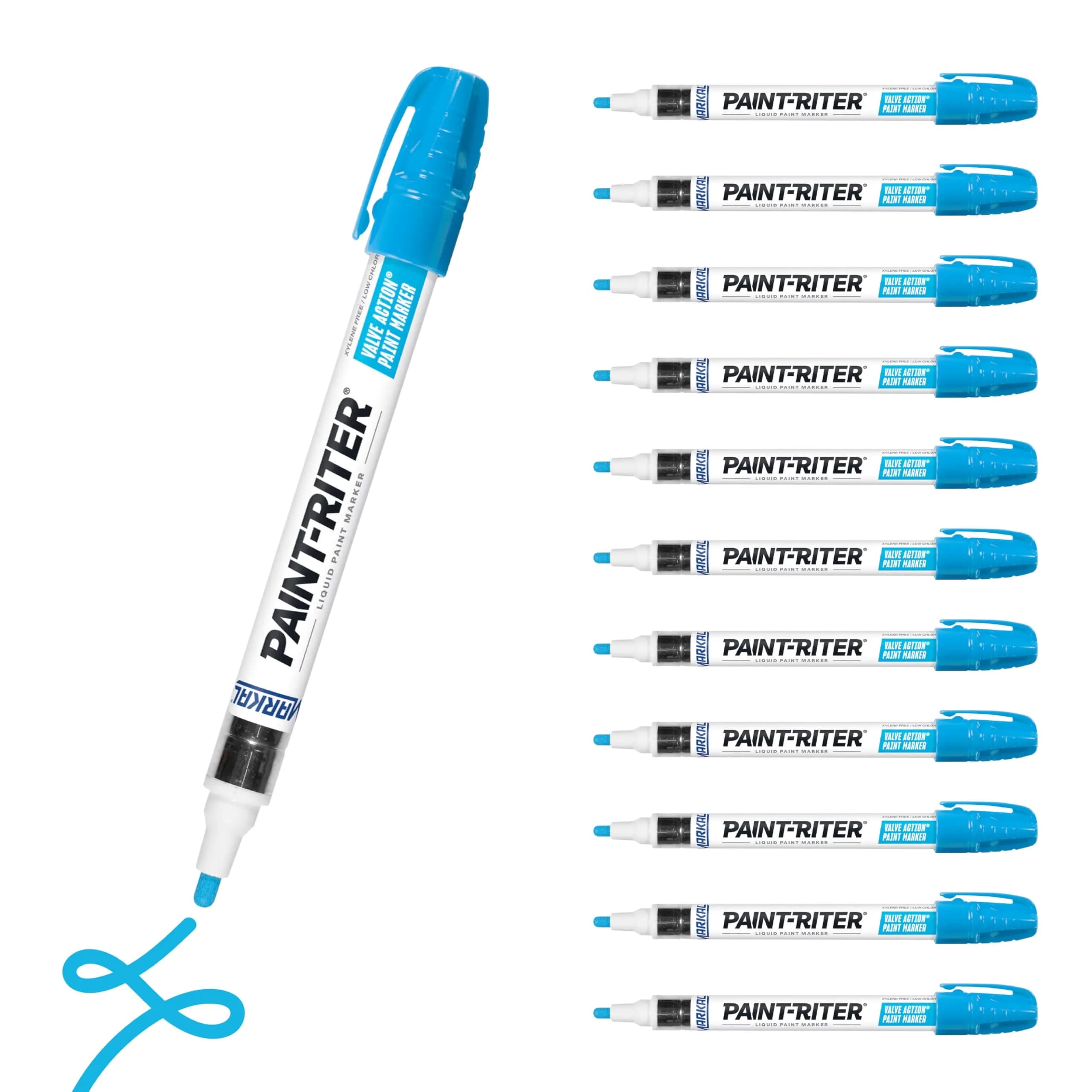 Markal Paint-Riter+ Valve Action Marker, Light Blue, 12-Pack | Permanent Paint Marker for Versatile Surfaces — 12-Pack