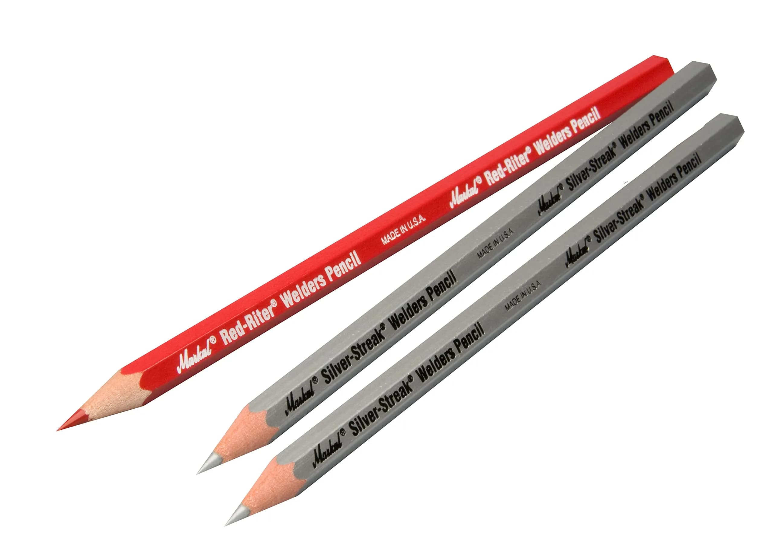 Markal Red-Riter/Silver-Streak Welder Pencil 3 Pack | Torch-Resistant Metal Marking (110-120 chars) — Multicolor