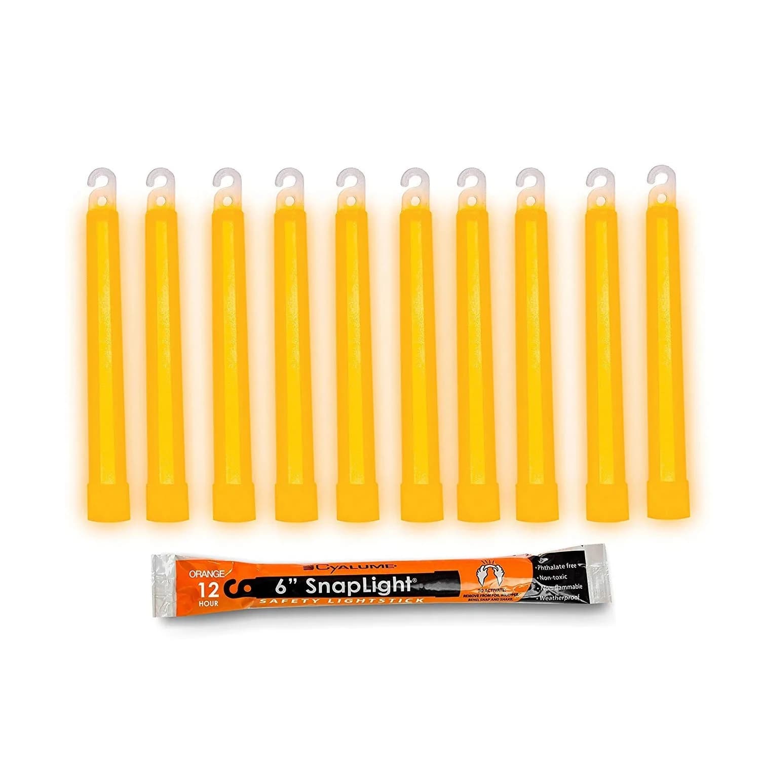 Cyalume SnapLight Red Glow Sticks – 6 Inch, 12-Hour Brightness, 10-Pack | Industrial Grade Emergency Lighting — Orange