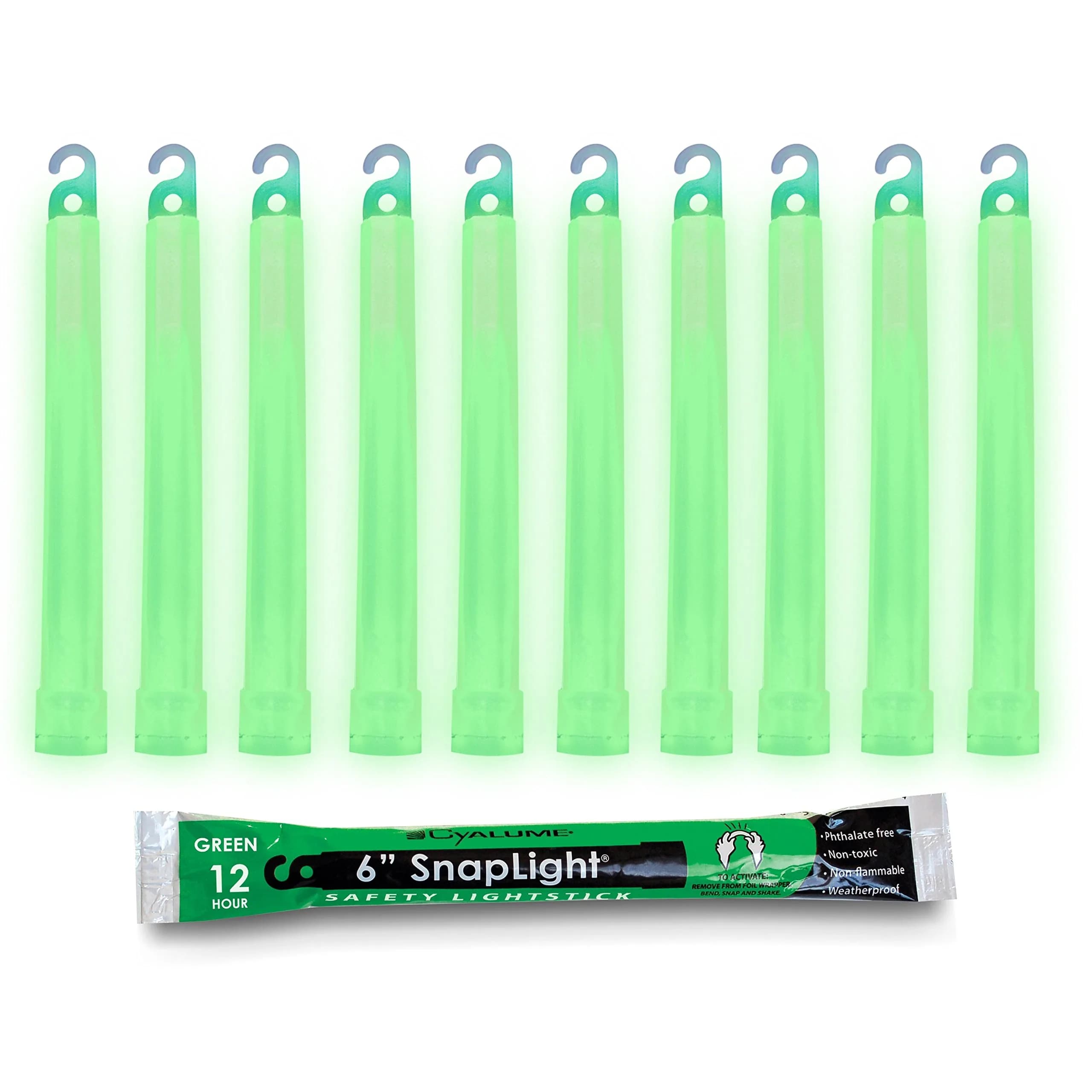 Cyalume Military Grade Glow Sticks Green 6” SnapLight Emergency Chemical Light Stick 12 Hour Duration, 10 Pack | 15.2 cm (6 Inch) Light Stick - main product image