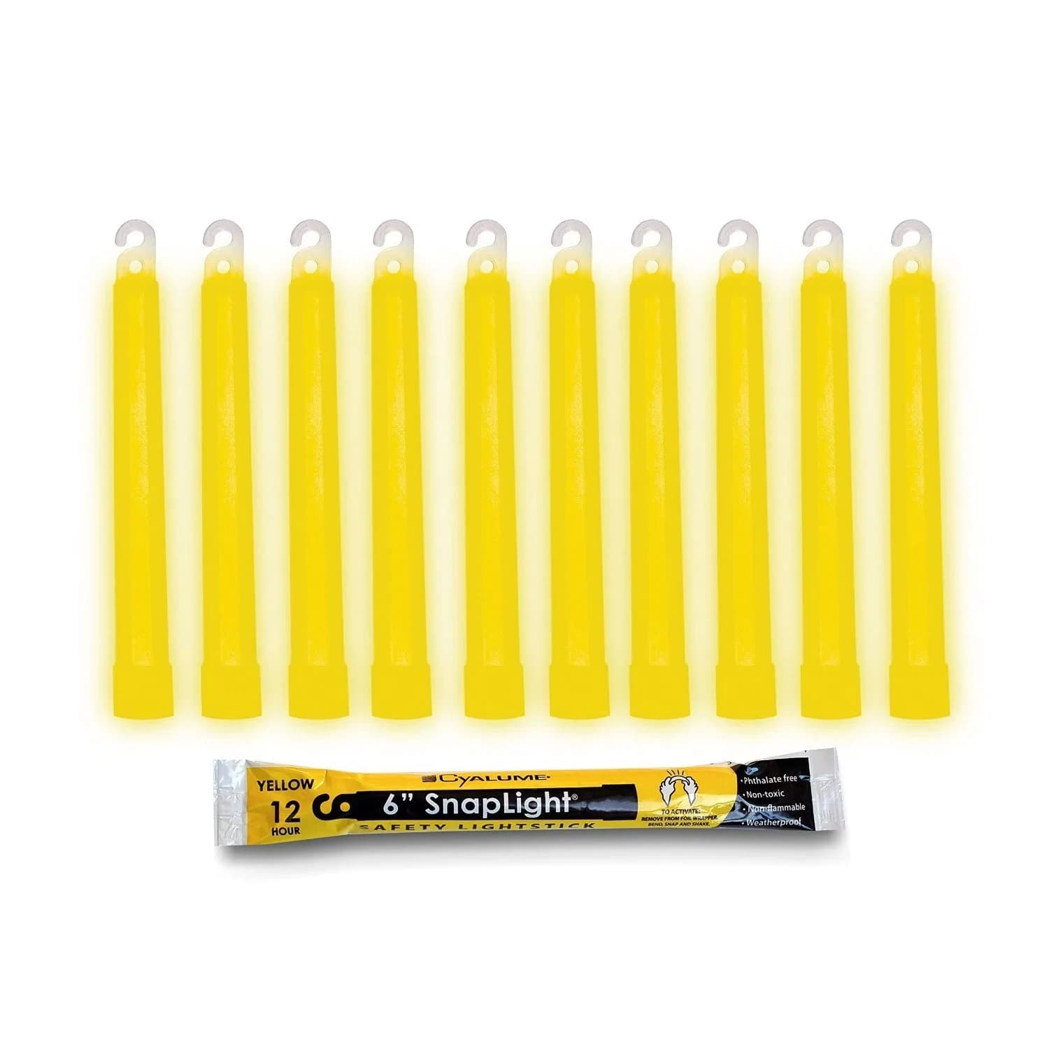 Cyalume SnapLight Red Glow Sticks – 6 Inch, 12-Hour Brightness, 10-Pack | Industrial Grade Emergency Lighting — Yellow