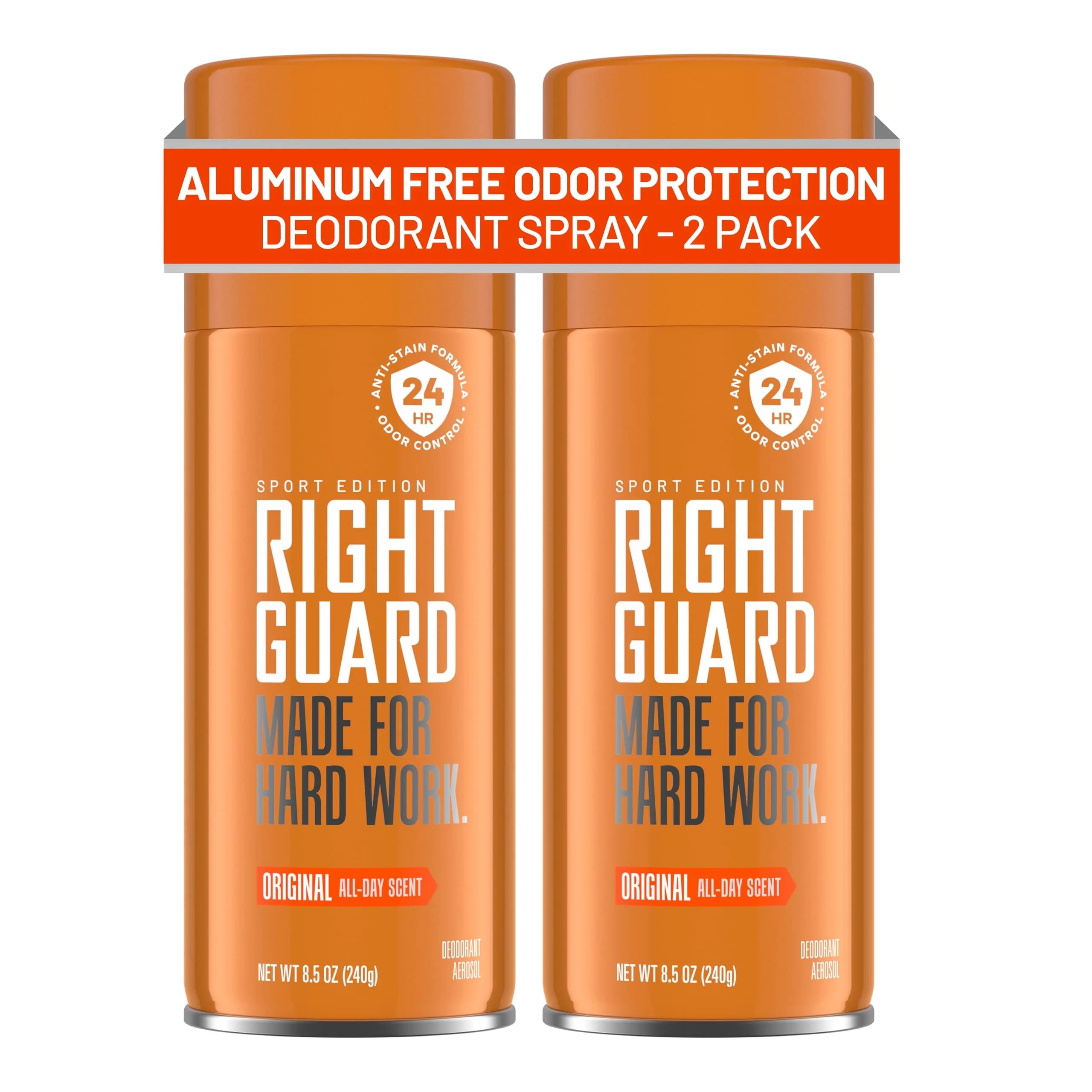 Right Guard Sport Original Scent Deodorant Spray 425ml (2 x 8.5 oz) | Aluminum-Free, 24-Hour Odor Protection, Anti-Stain - main product image