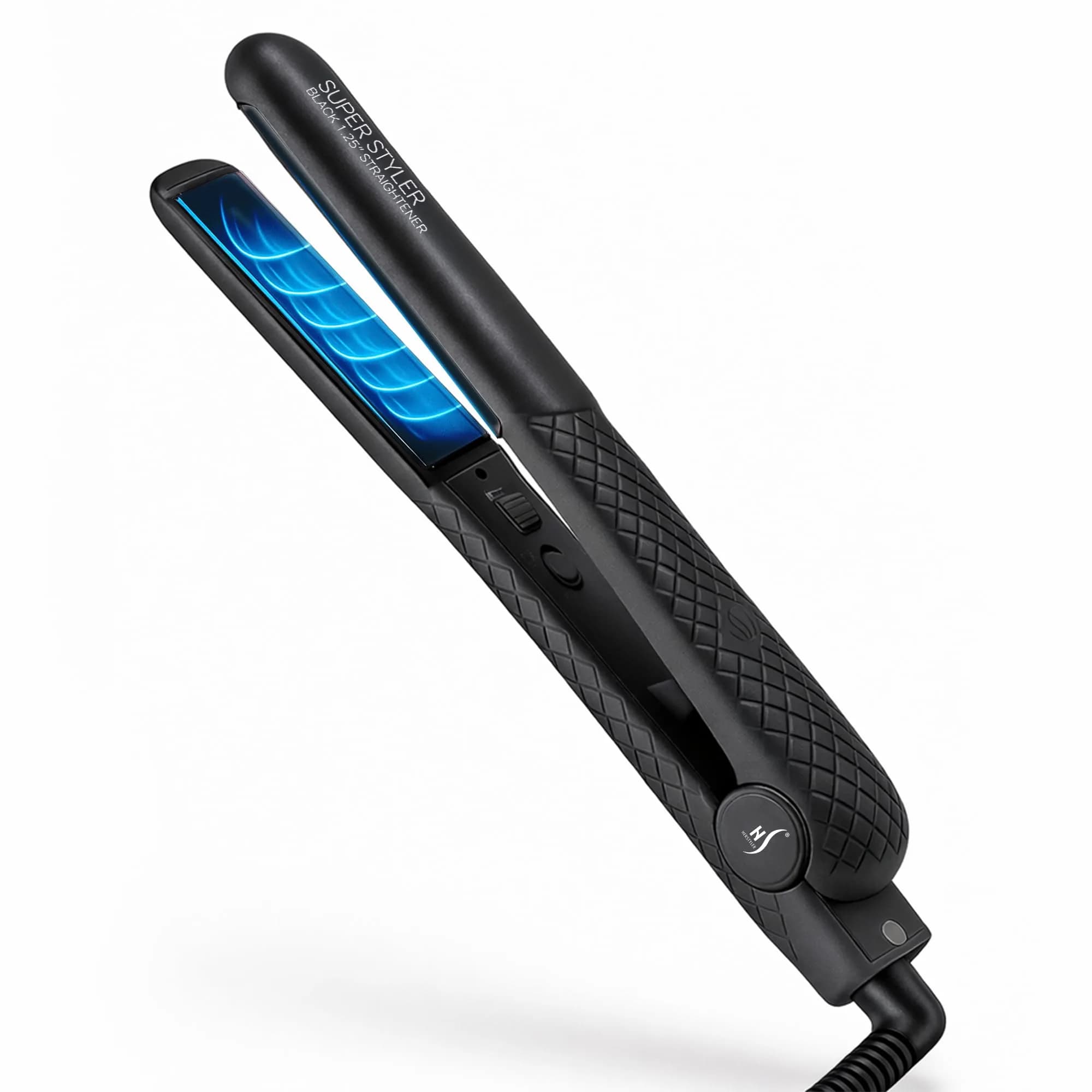 HerStyler Superstyler Onyx Ceramic Flat Iron - Travel Friendly - 1.25 inch | Salon Style, Negative Ion Technology — Black