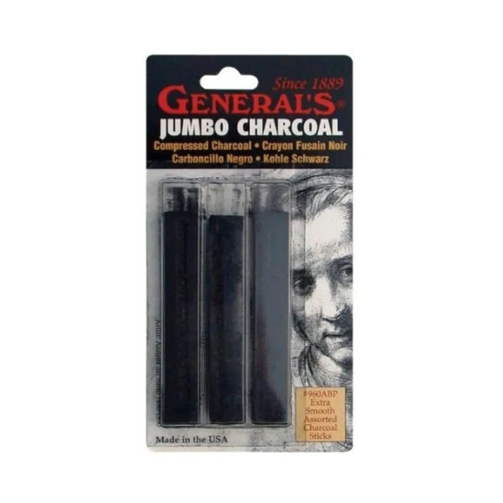 GENERAL'S Jumbo Charcoal Pencils 3-Pack | High-Quality Assorted Charcoal for Artists & Students - main product image