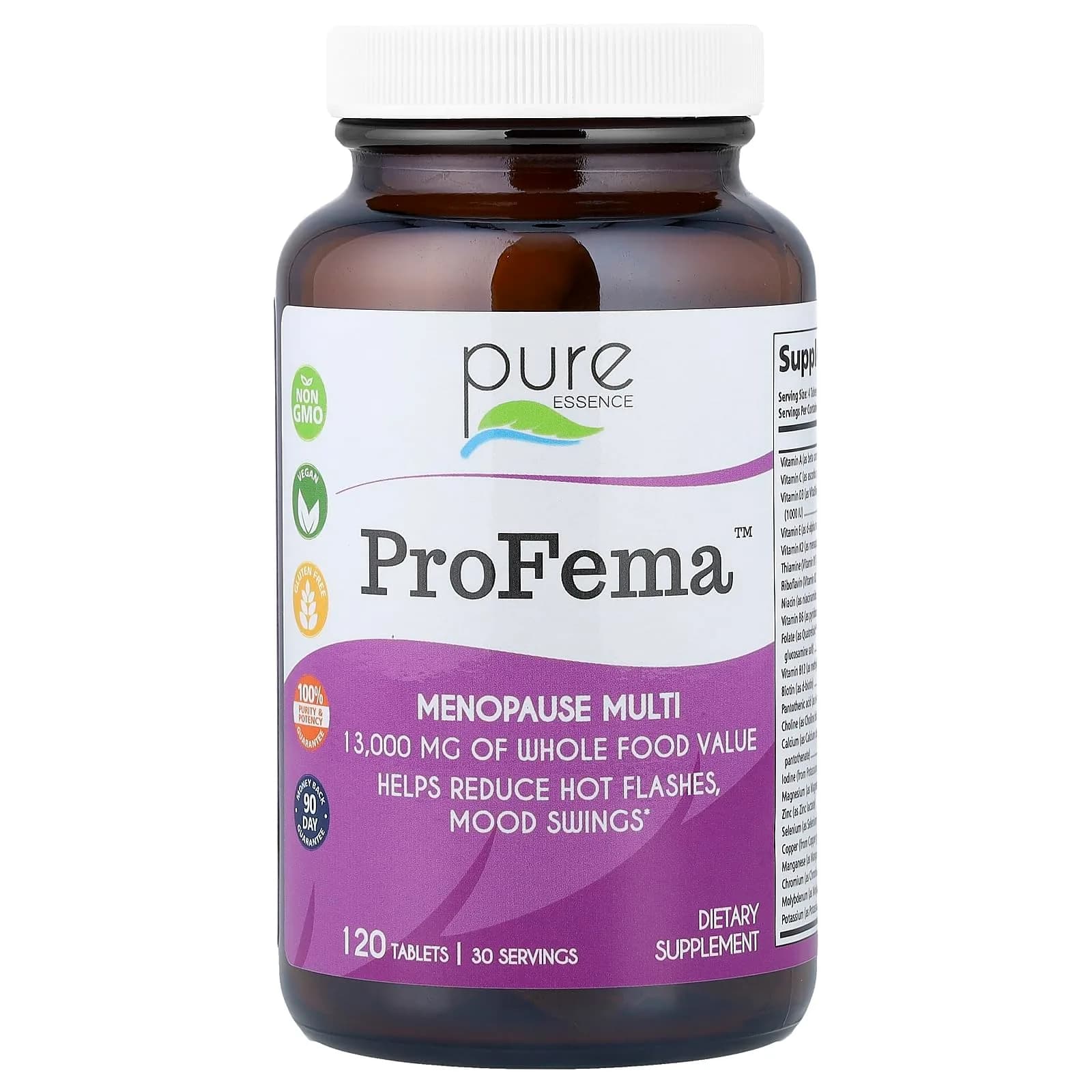 Pure Essence Labs ProFema Multivitamin for Women | Natural Menopause Relief & Hormone Balance (120 Capsules) — White