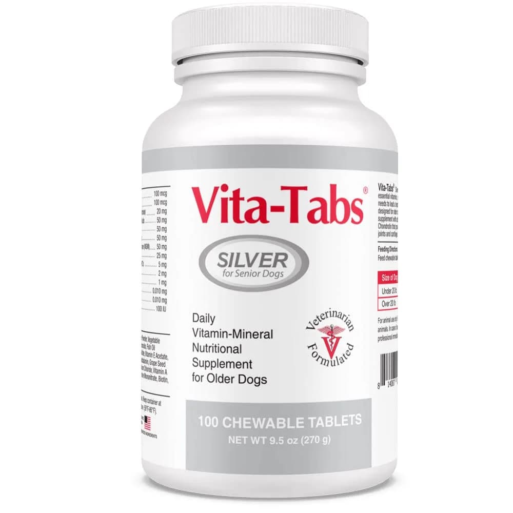 Vita-Tabs Silver Senior Dog Supplement 100 Chewables | Supports Bones, Joints, Energy & Immunity
