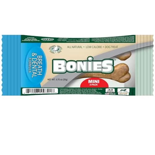 Bonies Natural Breath and Dental Formula Treats for Dogs, 2 Mini Bones Pack | All Natural, Freshens Breath, Low Calories, Made in USA thumbnail 1