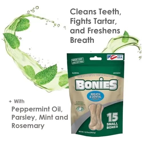 Bonies Natural Breath and Dental Formula Treats for Dogs, 2 Mini Bones Pack | All Natural, Freshens Breath, Low Calories, Made in USA thumbnail 7