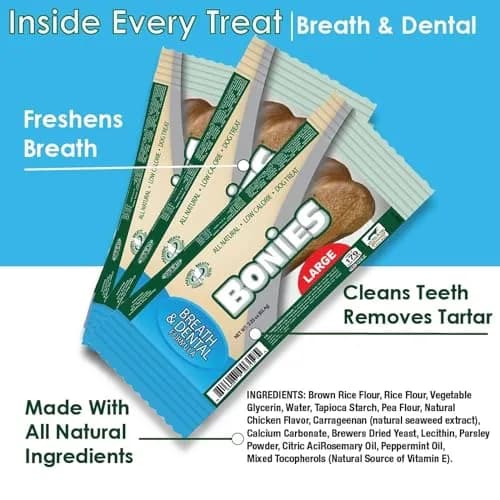 Bonies Natural Breath and Dental Formula Treats for Dogs, 2 Mini Bones Pack | All Natural, Freshens Breath, Low Calories, Made in USA thumbnail 2