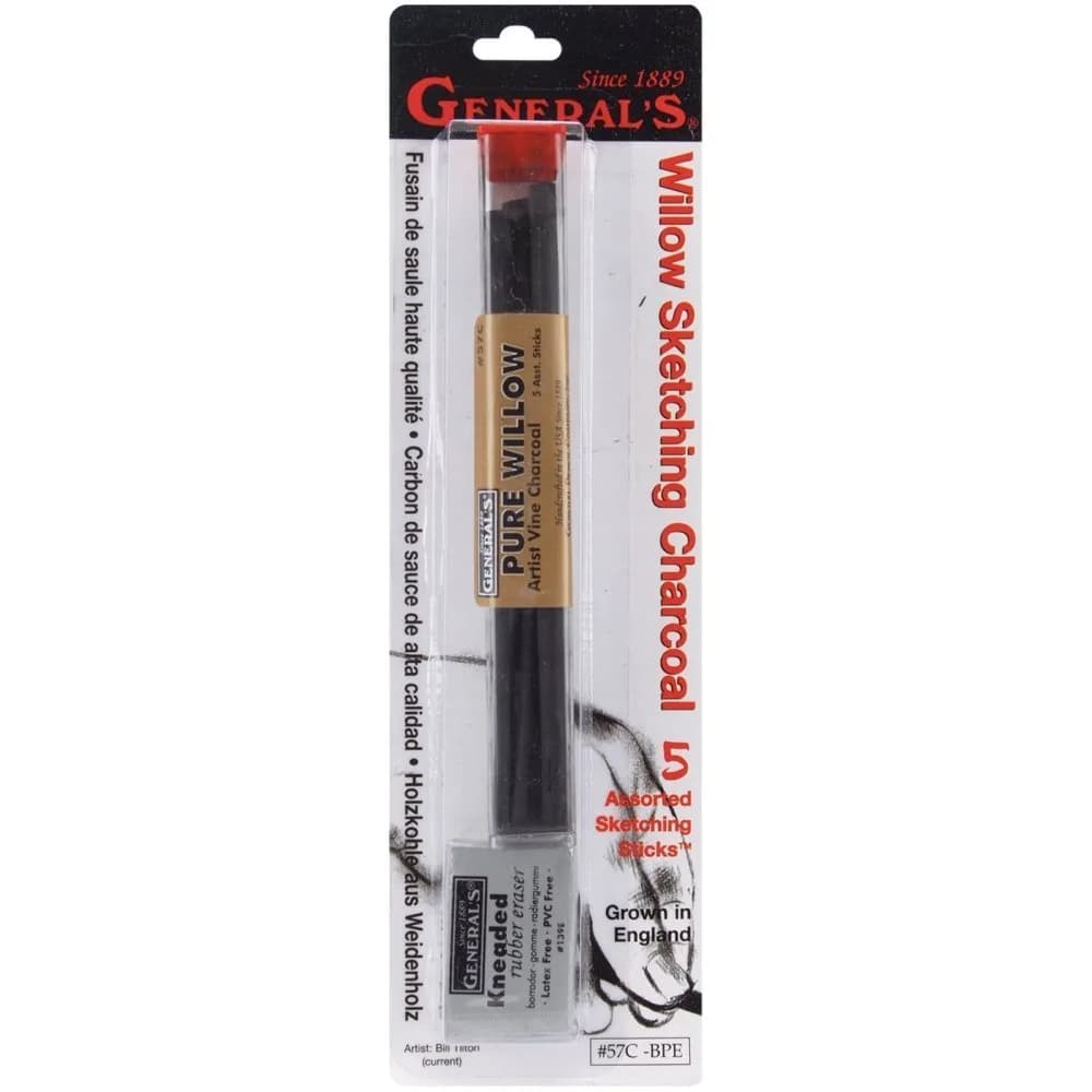 GENERAL'S Willow Charcoal Sticks 5/Pkg (1 Count, Black) | Drawing & Sketching Art Supplies - main product image