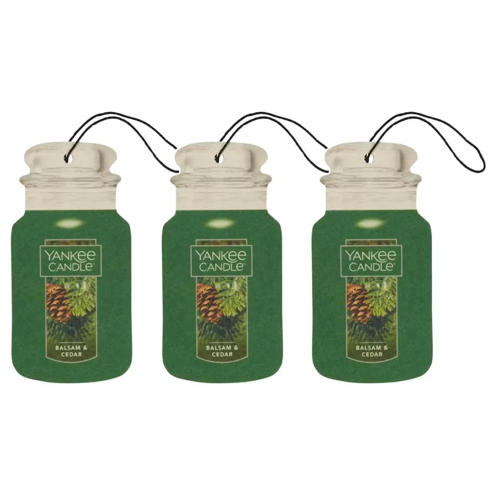 Yankee Candle Balsam & Cedar Paper Car Jar Air Freshener, Pack of 3 | Long-Lasting Fragrance for Cars