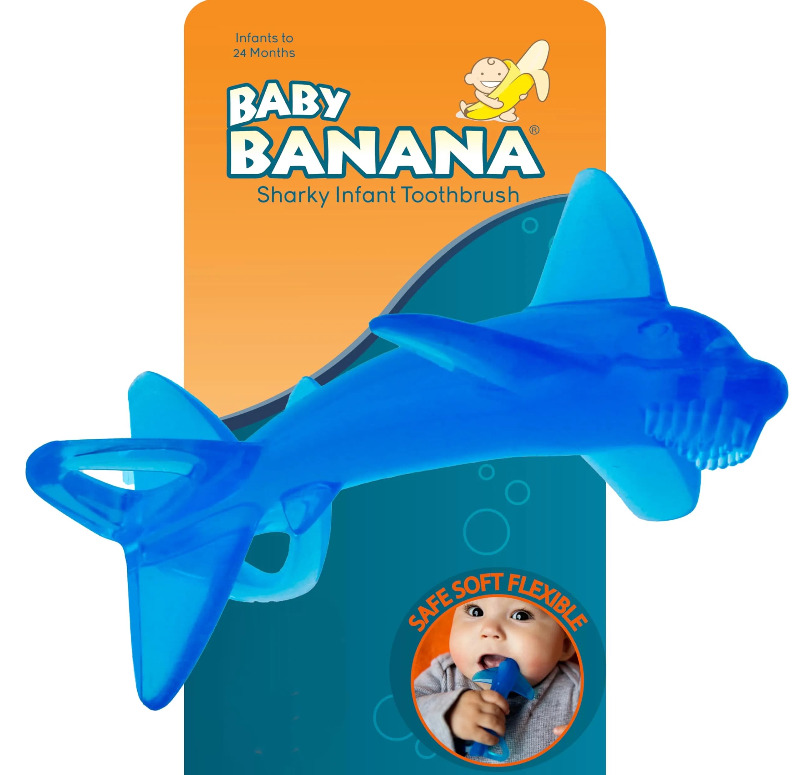 Baby Banana Shark Training Toothbrush 1 Count | Bendable Food-Grade Silicone for Gums & Teeth — Blue