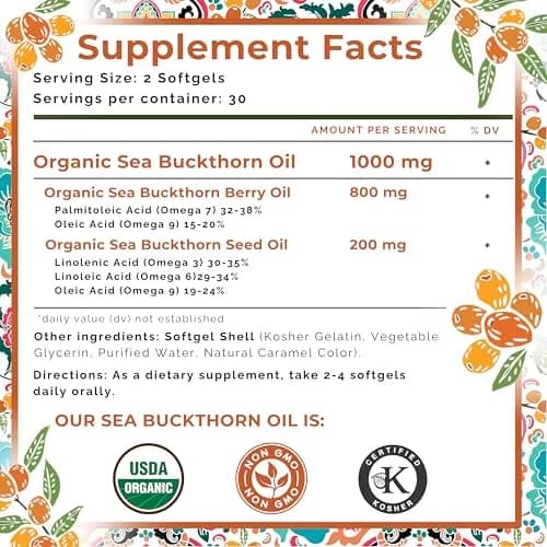 SEABUCKWONDERS Organic Sea Buckthorn Oil Omega-7 Complete, 60 Softgels | Supports Skin & Immunity thumbnail 7