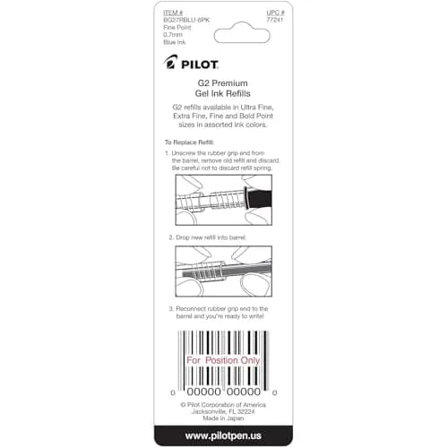 Pilot G2 Gel Ink Refills Fine Point 0.7 mm Blue 2 Count | Longest-Lasting Gel Ink Refills thumbnail 4