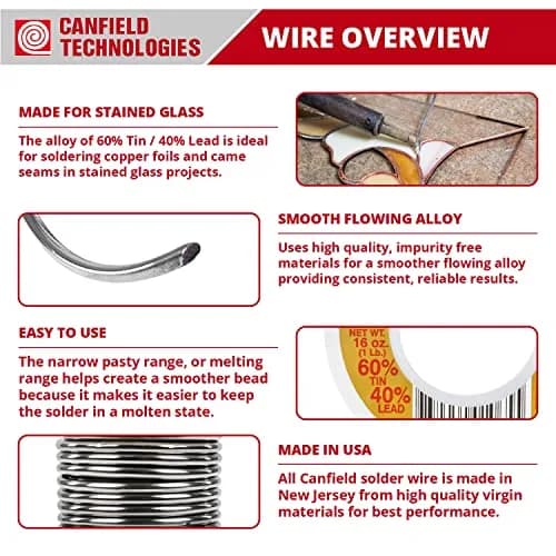 Canfield 60/40 Solder for Stained Glass | Virgin Material, 1Lb Spool, Silver thumbnail 2