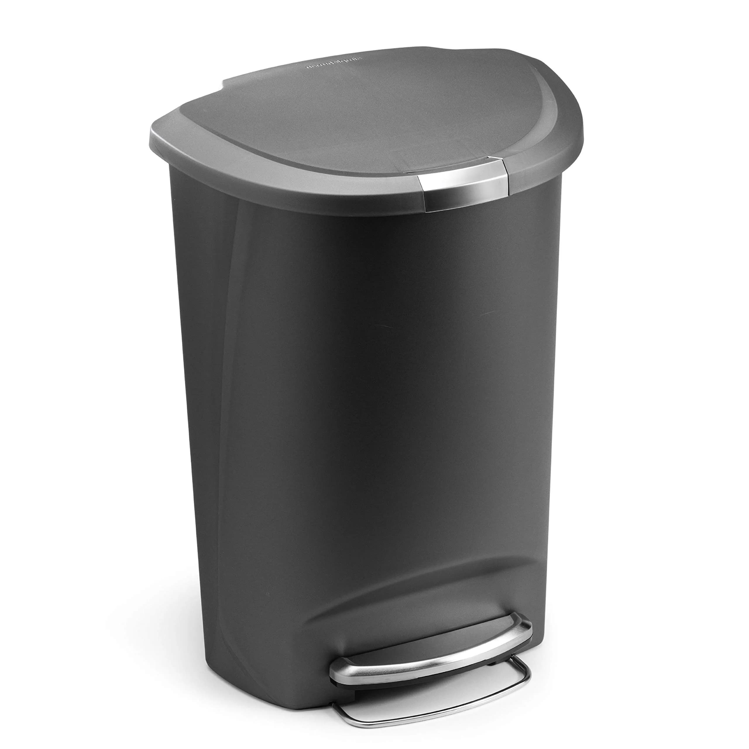 simplehuman 50 Liter (13 Gallon) Semi-Round Kitchen Step Trash Can with Slide Lock, Grey Plastic | Space-Efficient Design for Busy Kitchens - main product image