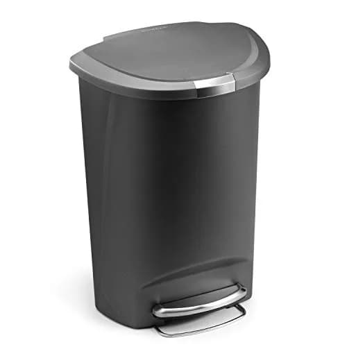 simplehuman 50 Liter (13 Gallon) Semi-Round Kitchen Step Trash Can with Slide Lock, Grey Plastic | Space-Efficient Design for Busy Kitchens thumbnail 1