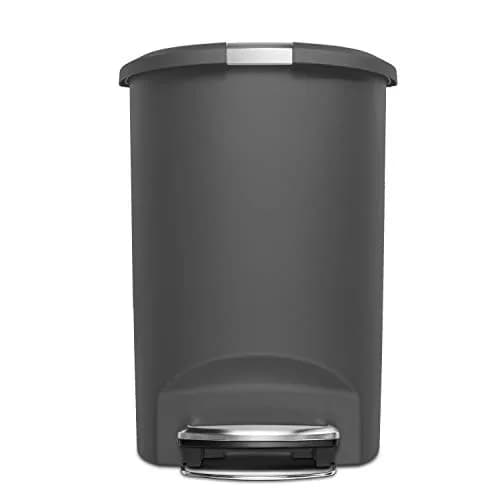 simplehuman 50 Liter (13 Gallon) Semi-Round Kitchen Step Trash Can with Slide Lock, Grey Plastic | Space-Efficient Design for Busy Kitchens thumbnail 3