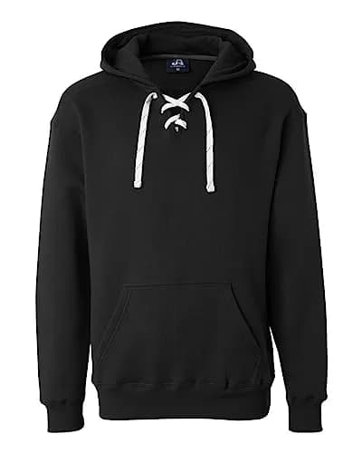 J. America Black Hockey Hood Sweatshirt | 80% Cotton, 20% Polyester | Large thumbnail 1