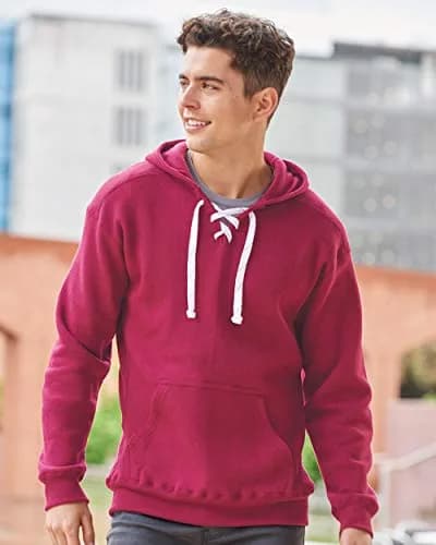 J. America Black Hockey Hood Sweatshirt | 80% Cotton, 20% Polyester | Large thumbnail 2