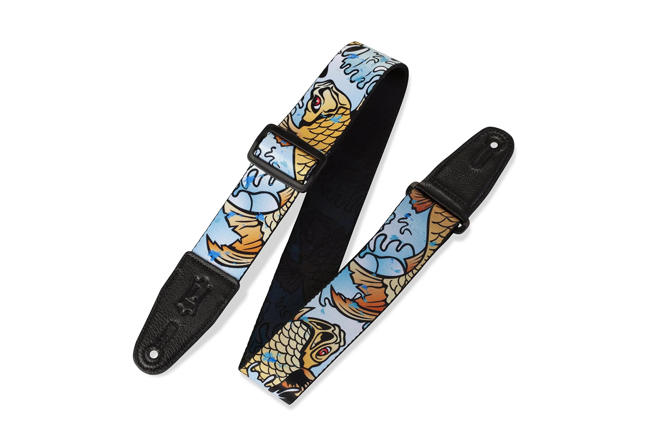 Levy's 2" Wide Polyester Guitar Strap with Genuine Leather Ends; Large Koi Fish Motif; 35-65" Adjustable Length | Inspires Good Fortune — Koi Fish