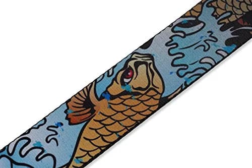 Levy's 2" Wide Polyester Guitar Strap with Genuine Leather Ends; Large Koi Fish Motif; 35-65" Adjustable Length | Inspires Good Fortune thumbnail 2