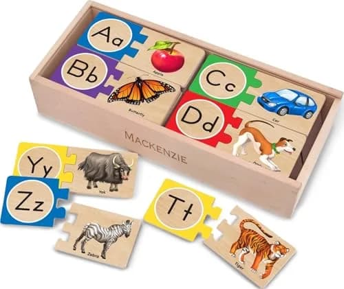 Melissa & Doug Self-Correcting Alphabet Wooden Puzzles with Storage Box (52 pcs) | Educational ABC Puzzles for Kids Ages 4+ - main product image