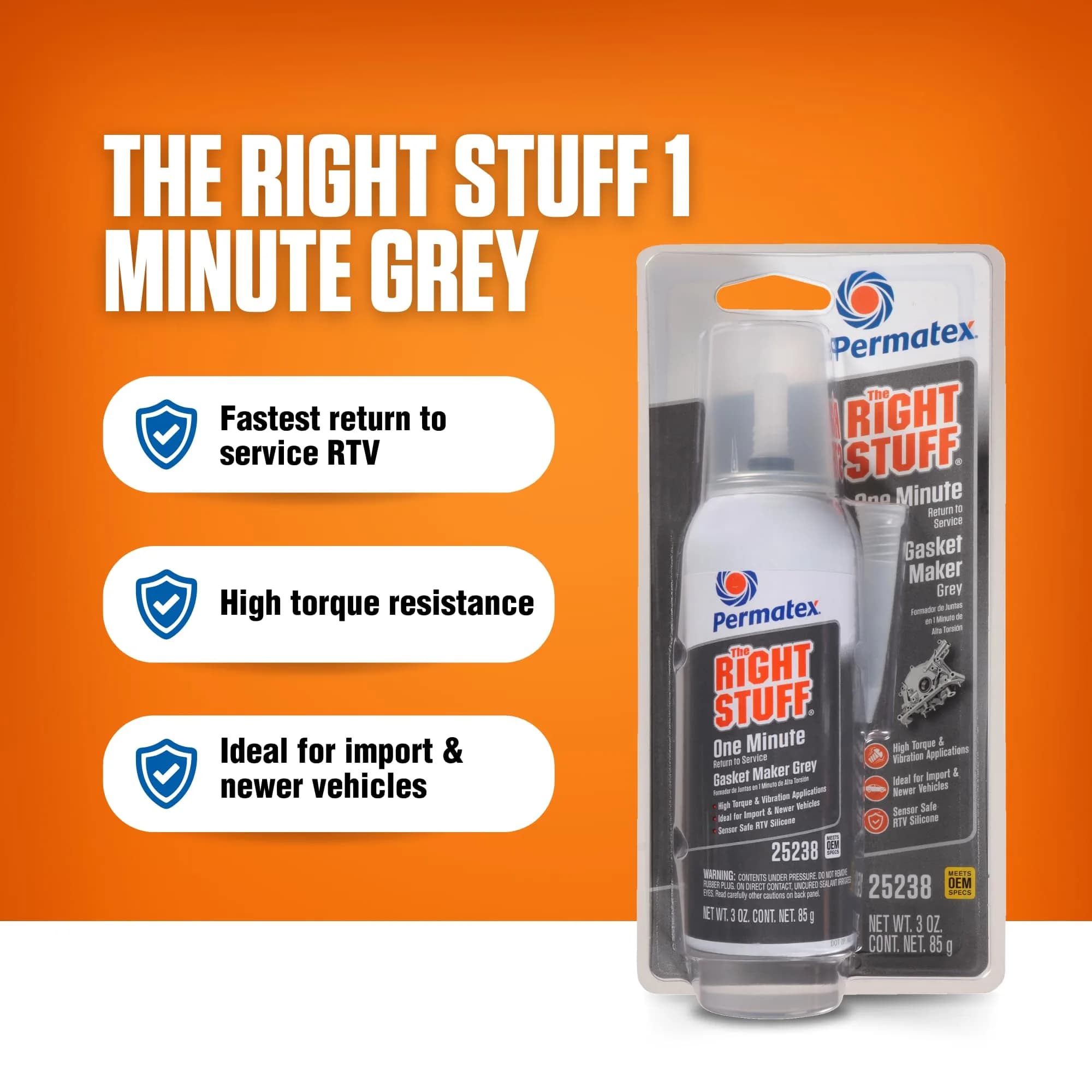 Permatex The Right Stuff 1 Minute Grey Gasket Maker 89ml (3 Fl Oz) | High-Torque Engine Sealant - view 2