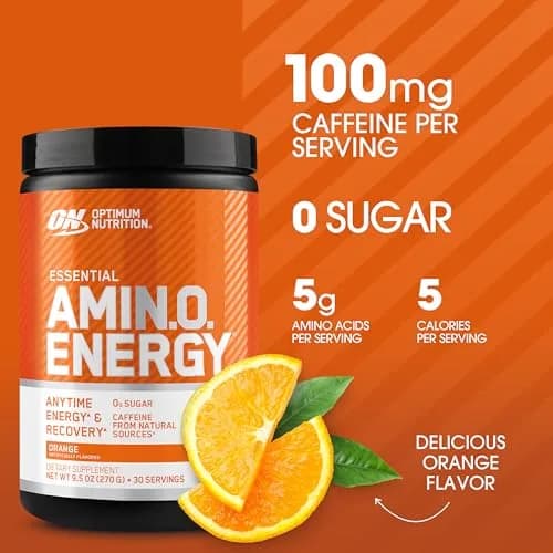 Optimum Nutrition Amino Energy Powder Orange Cooler 270g (9.5 Oz) | BCAAs & Caffeine for Energy & Focus thumbnail 2