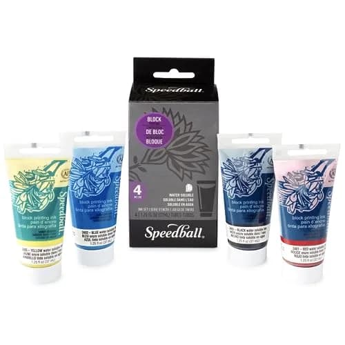 Speedball Water-Soluble Block Printing Ink Set – 4 Bold Colors 37ml (1.25 Fl Oz) | Satiny Finish for Lino & Fabric thumbnail 1