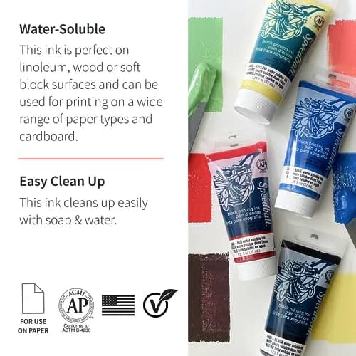 Speedball Water-Soluble Block Printing Ink Set – 4 Bold Colors 37ml (1.25 Fl Oz) | Satiny Finish for Lino & Fabric thumbnail 2