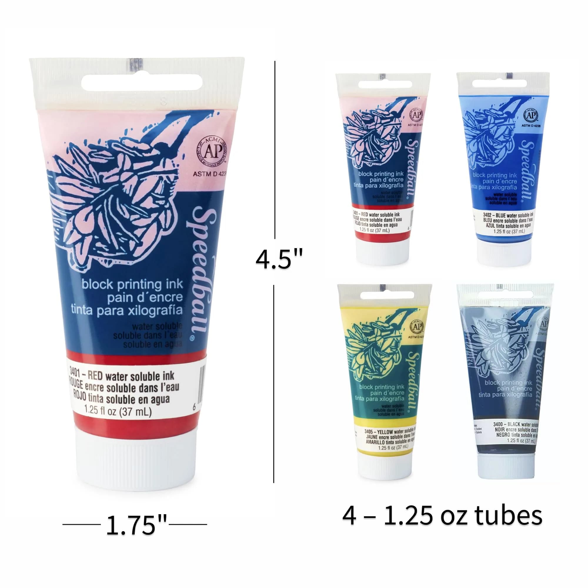 Speedball Water-Soluble Block Printing Ink Set – 4 Bold Colors 37ml (1.25 Fl Oz) | Satiny Finish for Lino & Fabric - view 3