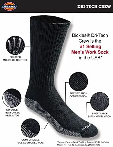 Dickies Dri-Tech Moisture Control Crew Socks Large | Breathable & Reinforced (70-120 chars) thumbnail 2