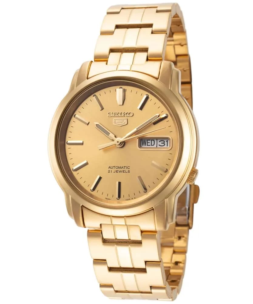 Seiko Men's SNKK76 Gold Plated Stainless Steel Analog Watch | 38mm Gold Dial & Automatic Movement