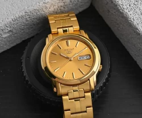 Seiko Men's SNKK76 Gold Plated Stainless Steel Analog Watch | 38mm Gold Dial & Automatic Movement thumbnail 6