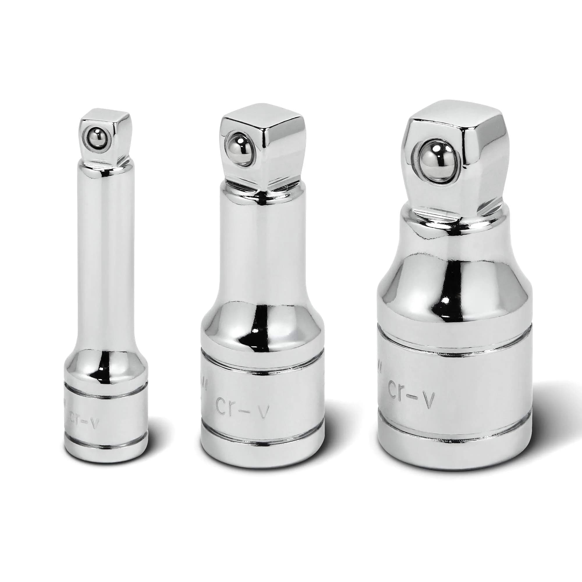 Powerbuilt 3-Piece Wobble Extension Set 1/4" 3/8" 1/2" | Up to 25° Flexibility, Chrome Vanadium Steel