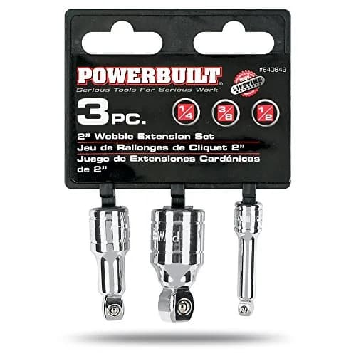 Powerbuilt 3-Piece Wobble Extension Set 1/4" 3/8" 1/2" | Up to 25° Flexibility, Chrome Vanadium Steel thumbnail 4