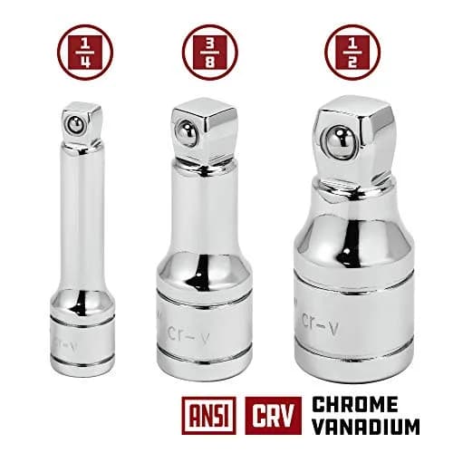 Powerbuilt 3-Piece Wobble Extension Set 1/4" 3/8" 1/2" | Up to 25° Flexibility, Chrome Vanadium Steel thumbnail 2