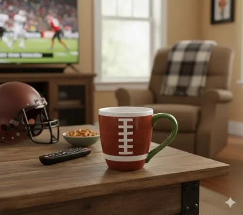 burton+BURTON Hand-Painted Ceramic Football Mug 414ml (14 oz) | Realistic 3D Dimpled Texture Sports Cup thumbnail 3