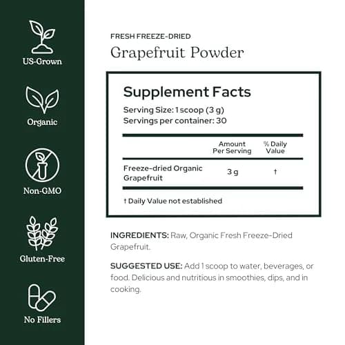 Eclectic Herb Organic Grapefruit Powder Supplement | Nutritional Drink Mix, USDA Organic, Vegan, Non-GMO (90 g | 3.2 oz) thumbnail 2