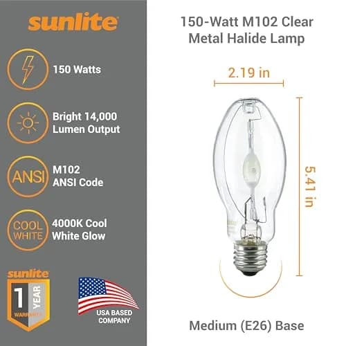 Sunlite Metal Halide Lamp 150W | Pulse Start, ED17, E26, 14000 Lumens, 4000K thumbnail 2