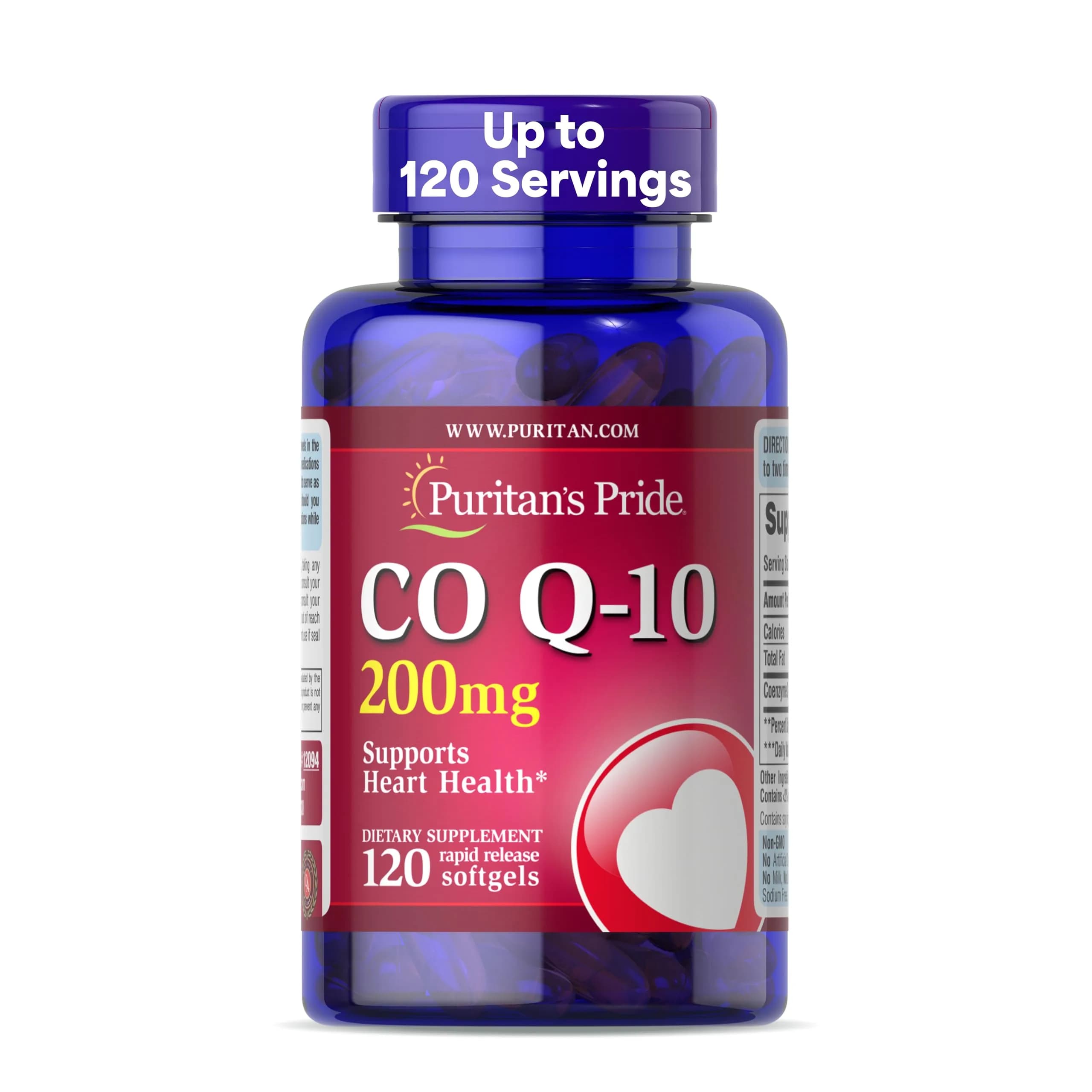 Puritan's Pride Coenzyme CoQ10 200mg | Supports Heart & Cellular Energy, 120 Rapid Release Softgels — White