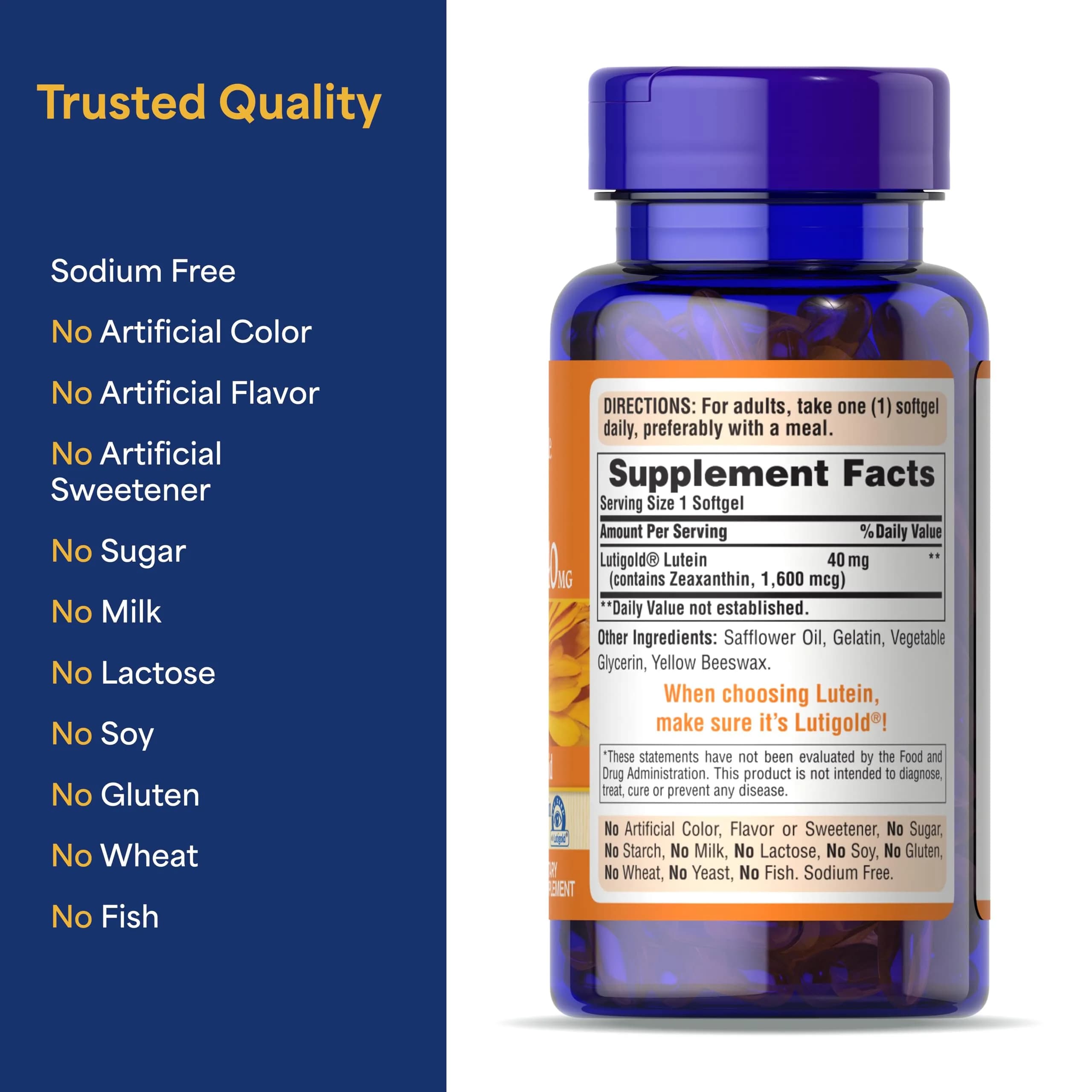 Puritan's Pride Premium Lutigold Lutein 40mg with Zeaxanthin Softgels 60 Count (2 Month Supply) | Eye Health Support with Antioxidant Properties - view 7