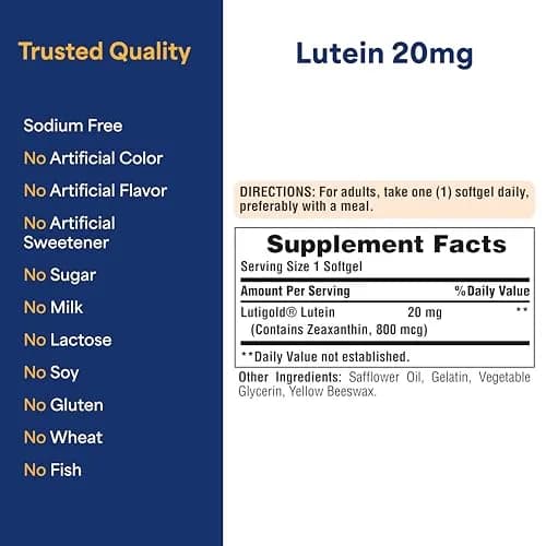 Puritan's Pride Lutein Zeaxanthin Softgels 20mg 120 Count | Eye Health Support with Antioxidant Defense thumbnail 6