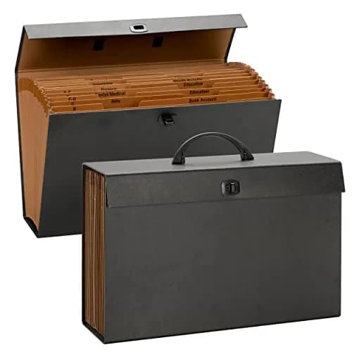 Smead A-Z and Subject Expanding File Box, 19 Pockets, Legal Size, Black | Heavy-Duty Board Exterior thumbnail 4