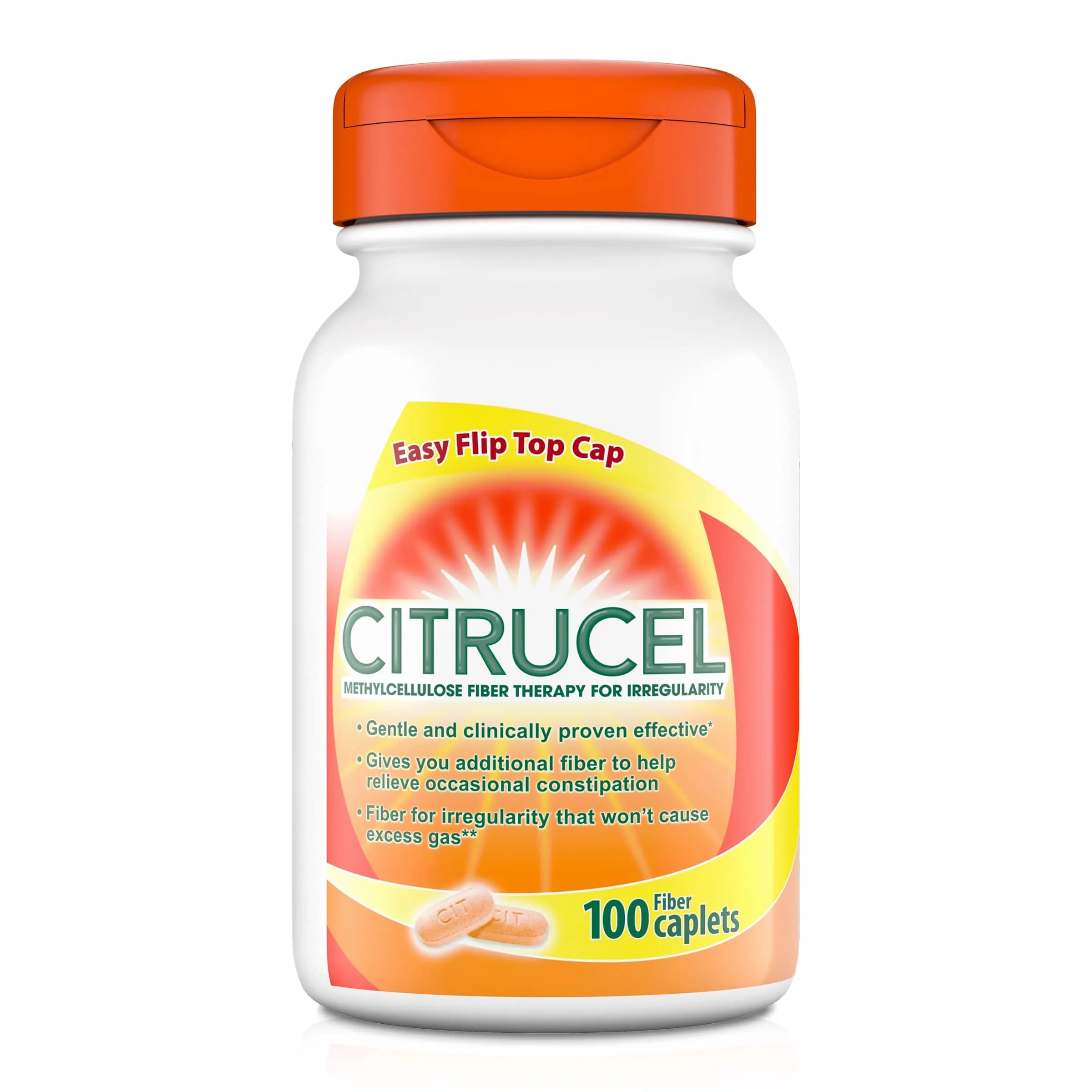 CITRUCEL Fiber Therapy Caplets 100 Count | Supports Occasional Constipation Relief, Orange Flavor — Orange