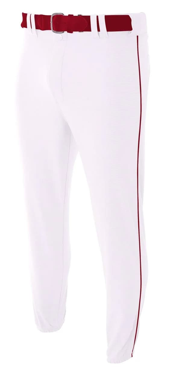 A4 Mens Pro-Style Elastic Bottom Baseball Pant XL White/Cardinal | Durable, Stretch Fit for Active Men - main product image