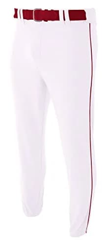A4 Mens Pro-Style Elastic Bottom Baseball Pant XL White/Cardinal | Durable, Stretch Fit for Active Men thumbnail 1