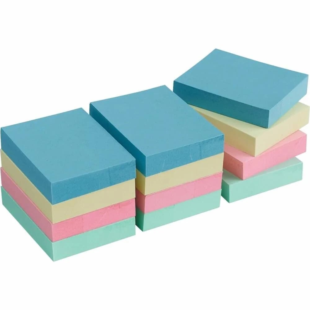 Business Source Premium Adhesive Notes 1.875 x 1.375 in | Repositionable, Pastel, Pack of 12 — Assorted