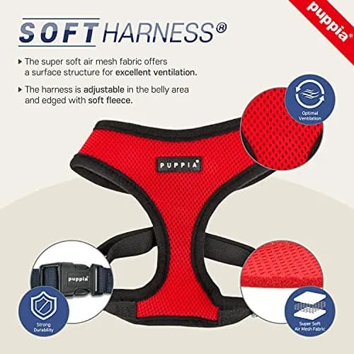 Puppia Vivien Harness Red Medium | Breathable Checkered Dog Vest Harness thumbnail 5